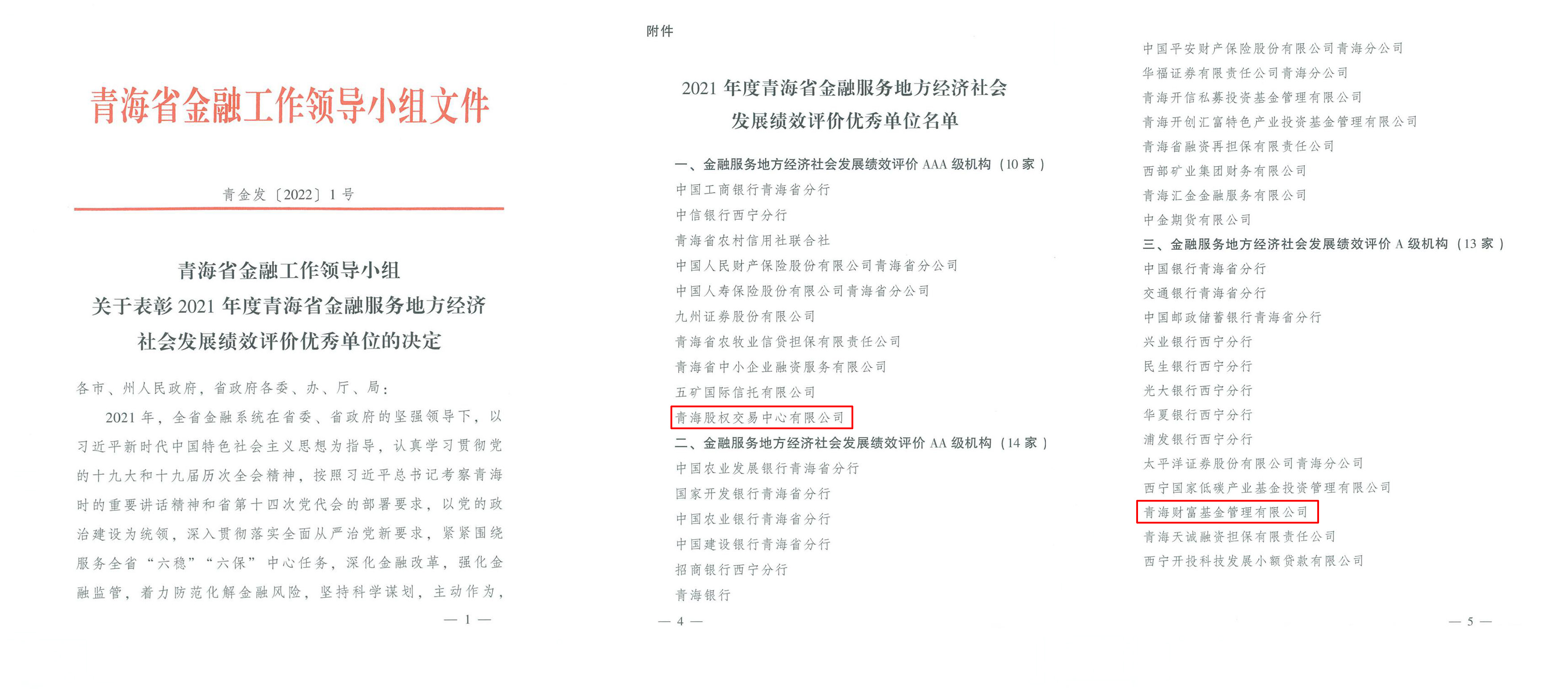 青海股权交易中心有限公司、青海财富基金管理有限公司受到青海省金融工作领导小组表彰